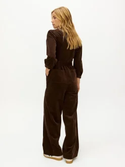 Oliver Bonas Brown Corduroy V-Neck Tie Waist Jumpsuit