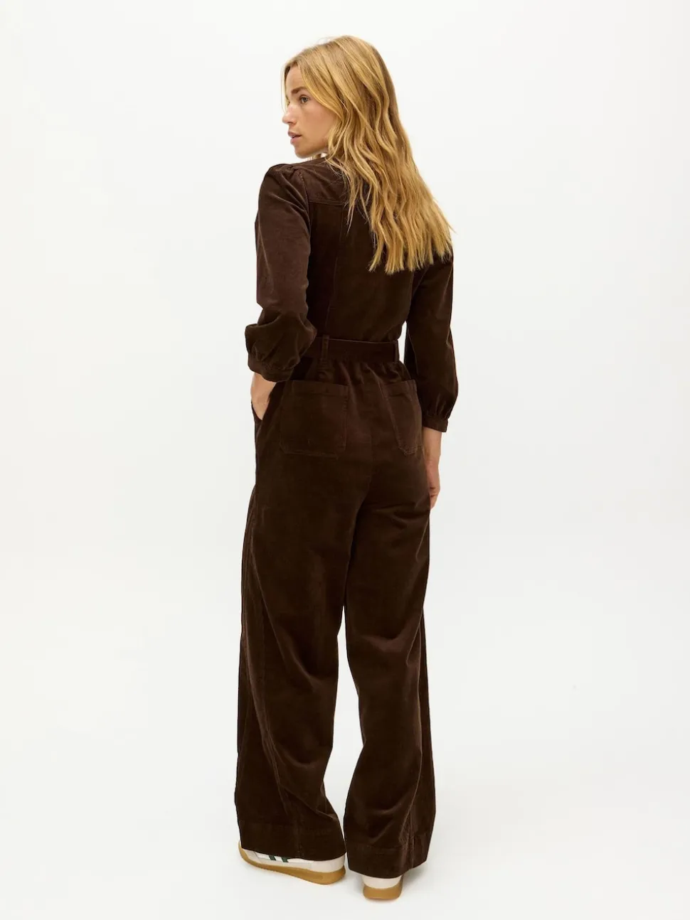 Oliver Bonas Brown Corduroy V-Neck Tie Waist Jumpsuit