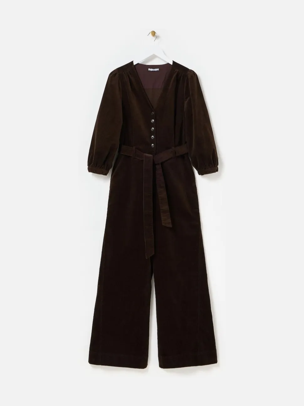 Oliver Bonas Brown Corduroy V-Neck Tie Waist Jumpsuit