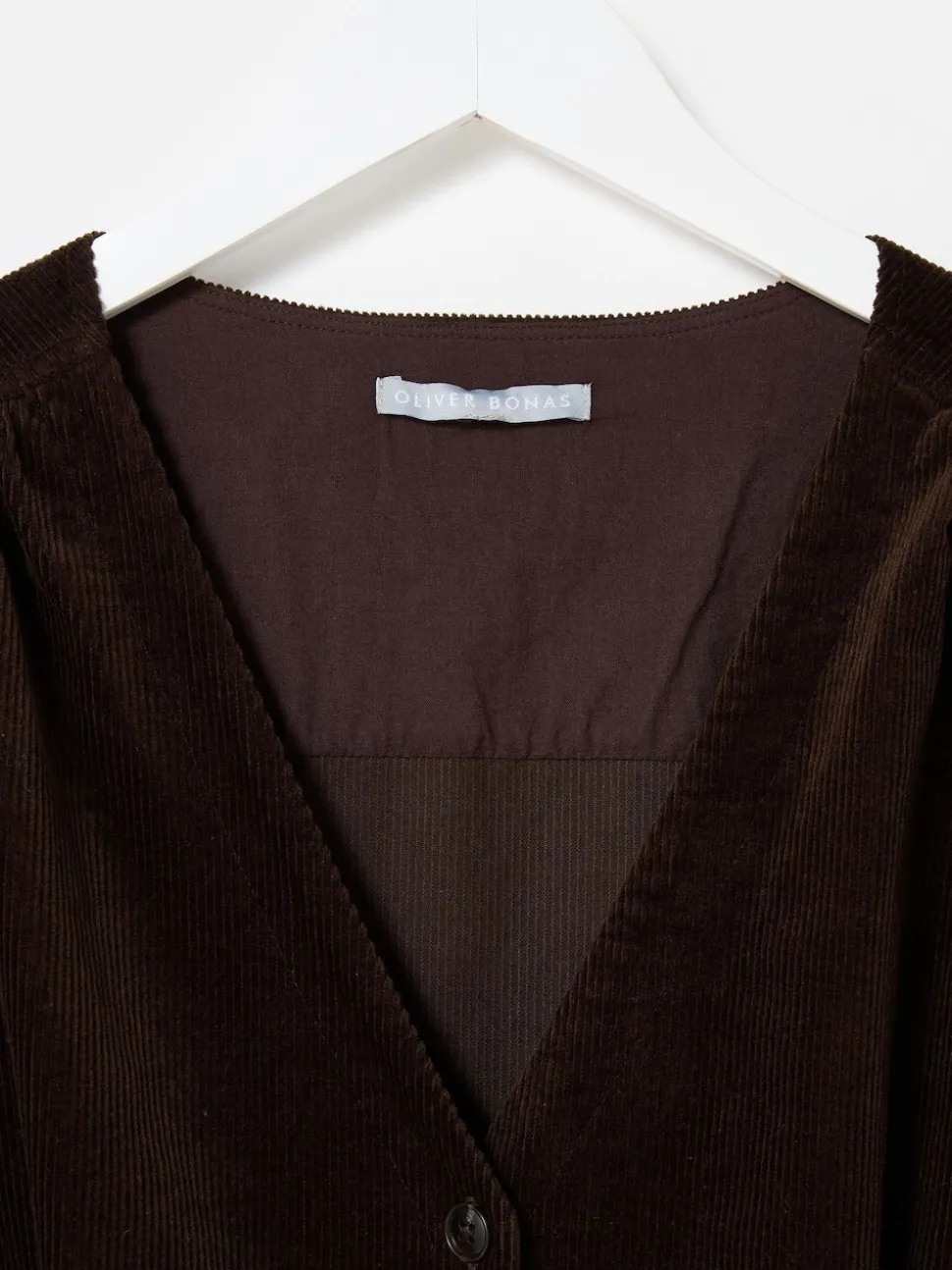 Oliver Bonas Brown Corduroy V-Neck Tie Waist Jumpsuit