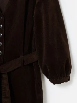 Oliver Bonas Brown Corduroy V-Neck Tie Waist Jumpsuit