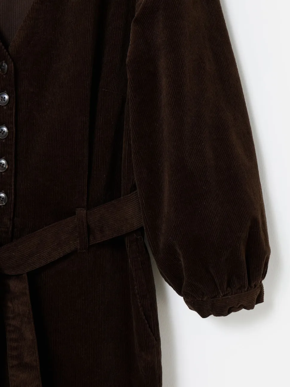 Oliver Bonas Brown Corduroy V-Neck Tie Waist Jumpsuit