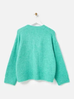 Oliver Bonas Green Cat Crew Neck Knitted Jumper