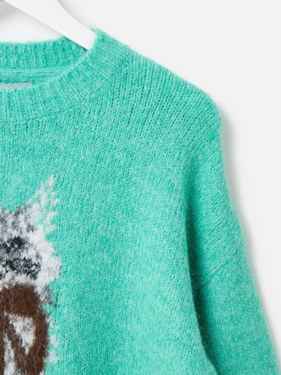 Oliver Bonas Green Cat Crew Neck Knitted Jumper