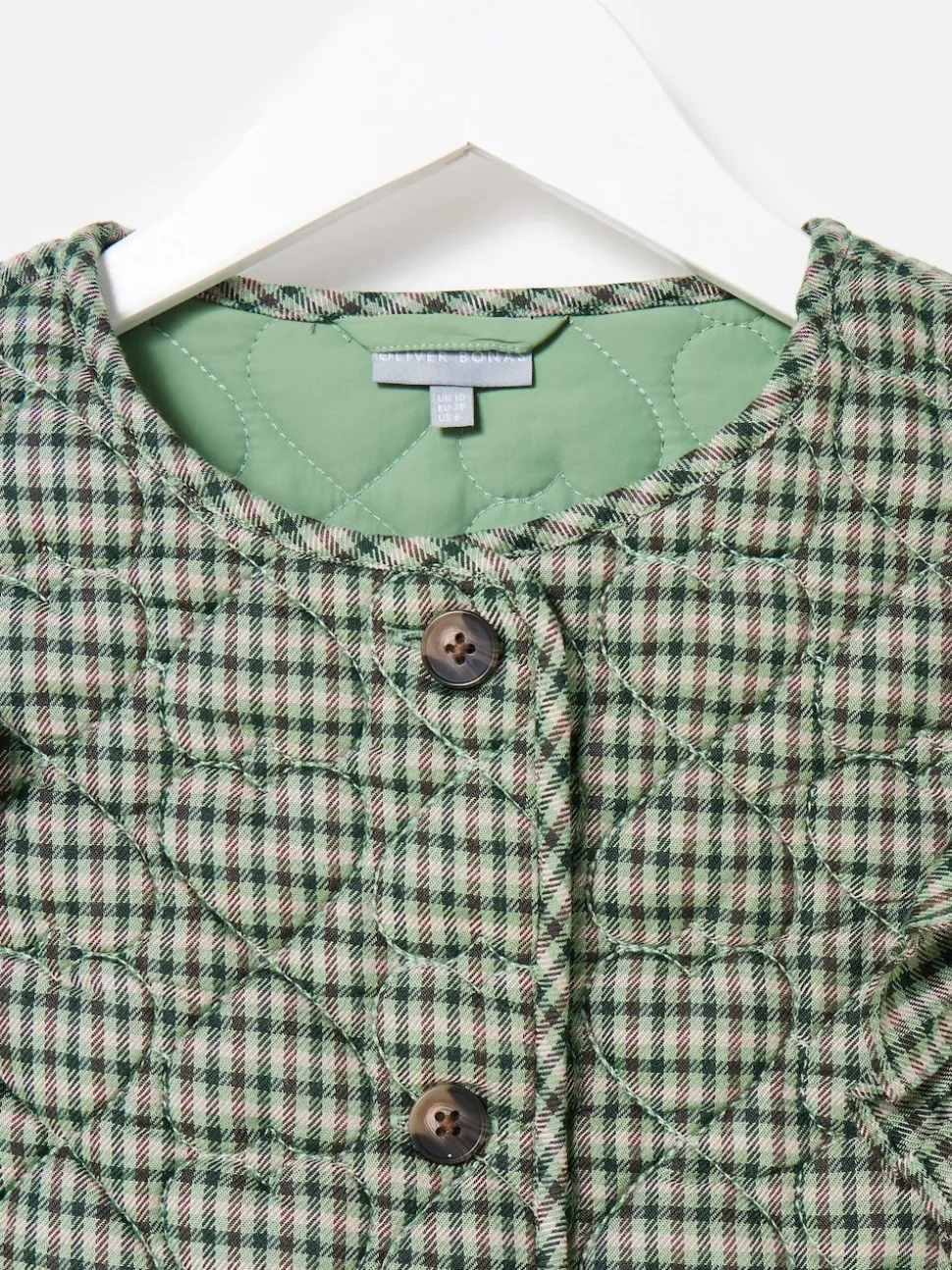 Oliver Bonas Green Checked Heart Quilted Gilet