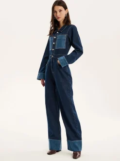 Omnes Blue Diya Contrast Denim 100% Cotton Jumpsuit