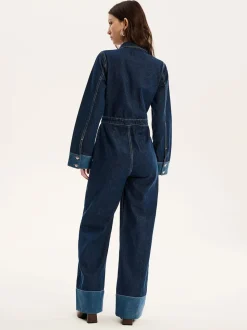 Omnes Blue Diya Contrast Denim 100% Cotton Jumpsuit