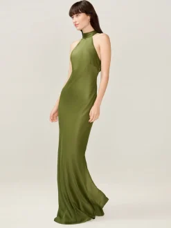 Omnes Green Milos Maxi Halter Neckline Dress with Back Bow Detail