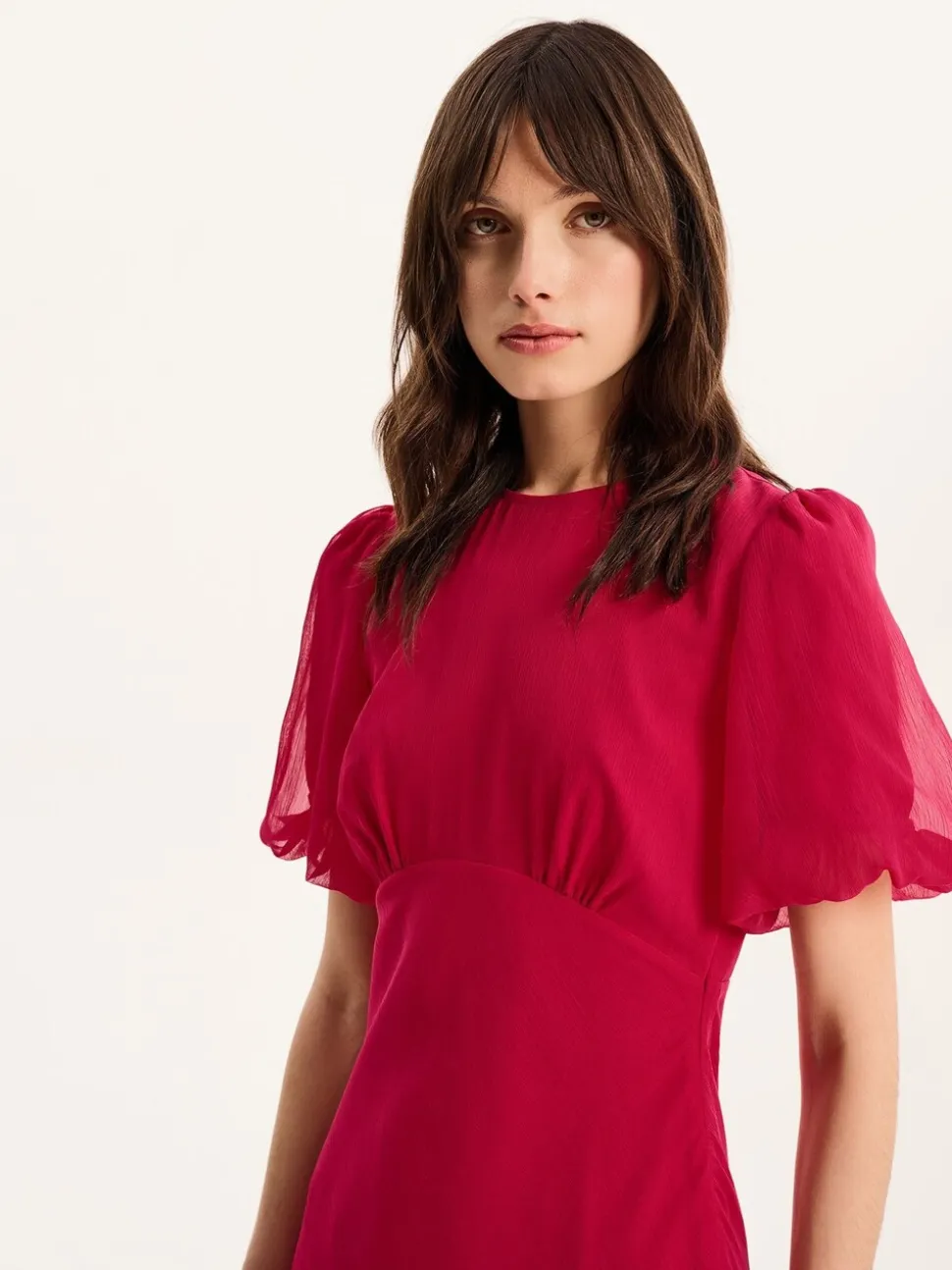 Omnes Pink Nola Chiffon Puff Sleeve Side Slit Maxi Dress