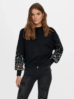 ONLY Black Long Sleeve Flower Detail Jumper