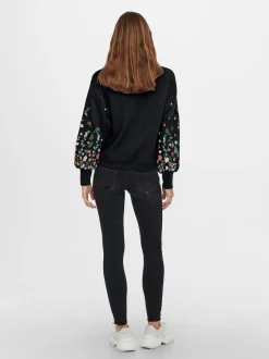 ONLY Black Long Sleeve Flower Detail Jumper