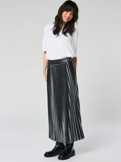 ONLY Black Metallic Pleated Midi Skirt