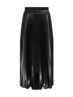 ONLY Black Metallic Pleated Midi Skirt