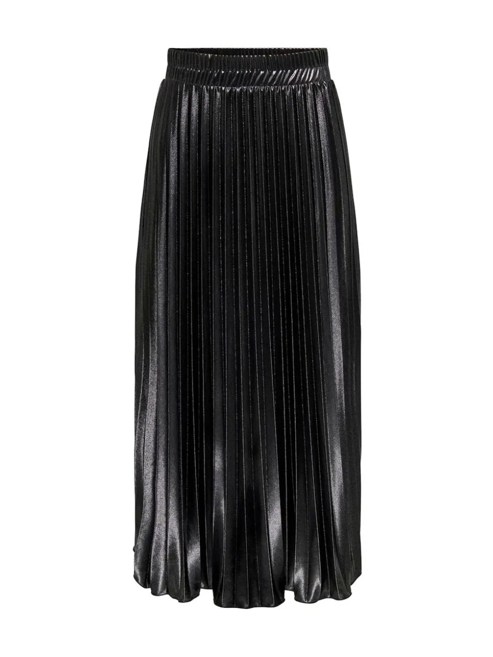 ONLY Black Metallic Pleated Midi Skirt