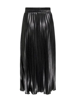 ONLY Black Metallic Pleated Midi Skirt