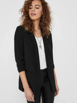 ONLY Black Ruched Sleeve Workwear 100% Cotton Blazer