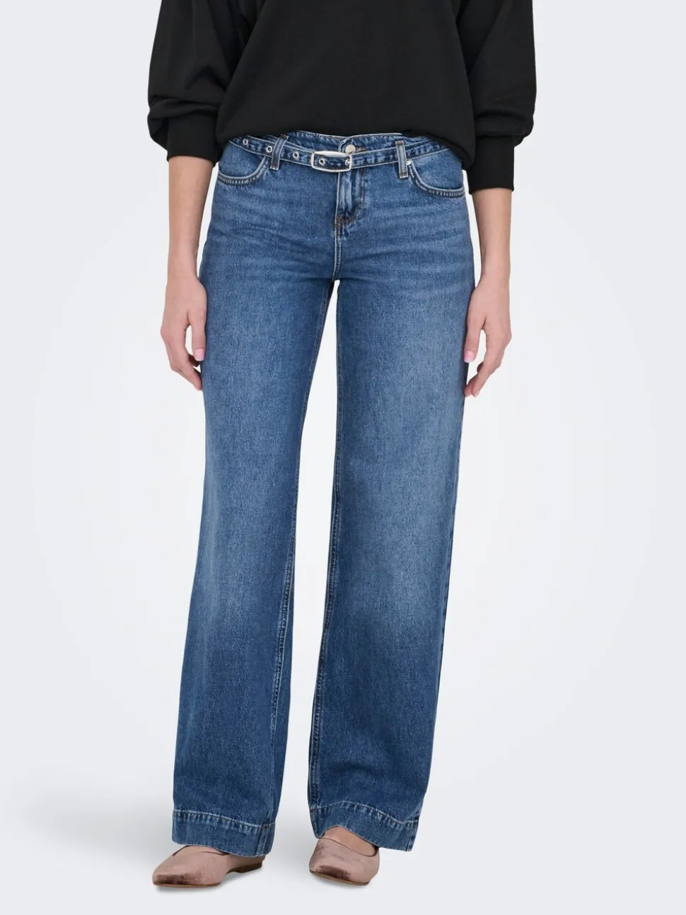ONLY Blue Low Waist Wide Leg Belt Jeans