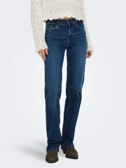 ONLY Dark Blue Blush Mid Rise Straight Leg Jeans With Super Stretch