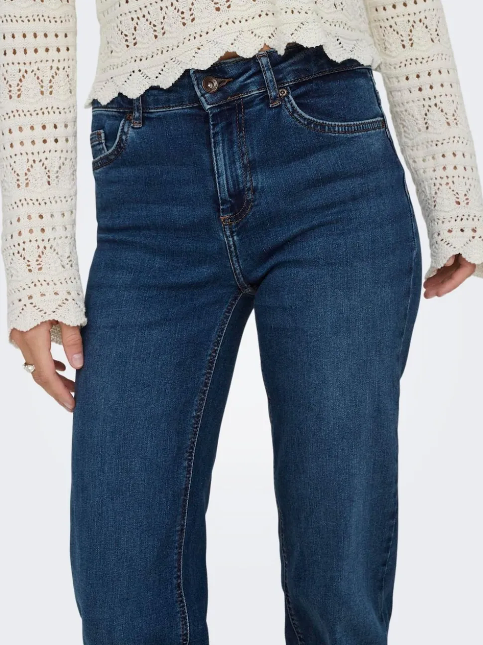 ONLY Dark Blue Blush Mid Rise Straight Leg Jeans With Super Stretch