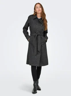 ONLY Grey Herringbone Winter Trench Coat