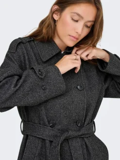ONLY Grey Herringbone Winter Trench Coat