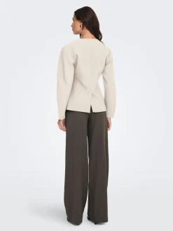 ONLY Natural Balloon Sleeve V-Neck Blazer