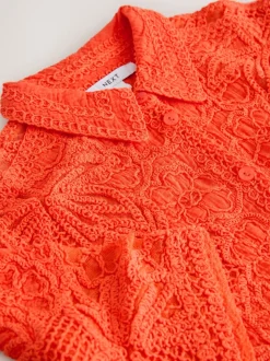 Orange Crochet Short Sleeve Shirt