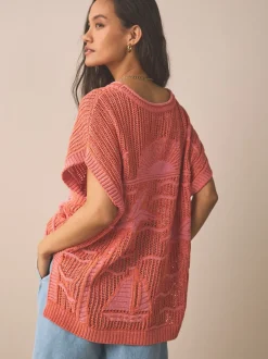Orange Palm Knitted Tank Cover-Up