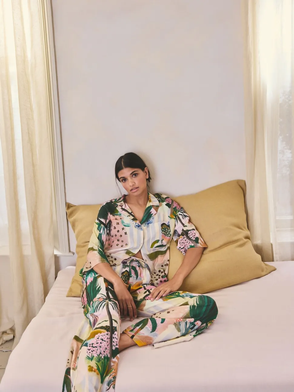 Orange Palms Viscose/Linen Blend Button Through Pyjamas