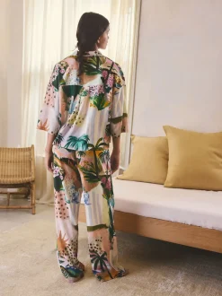 Orange Palms Viscose/Linen Blend Button Through Pyjamas