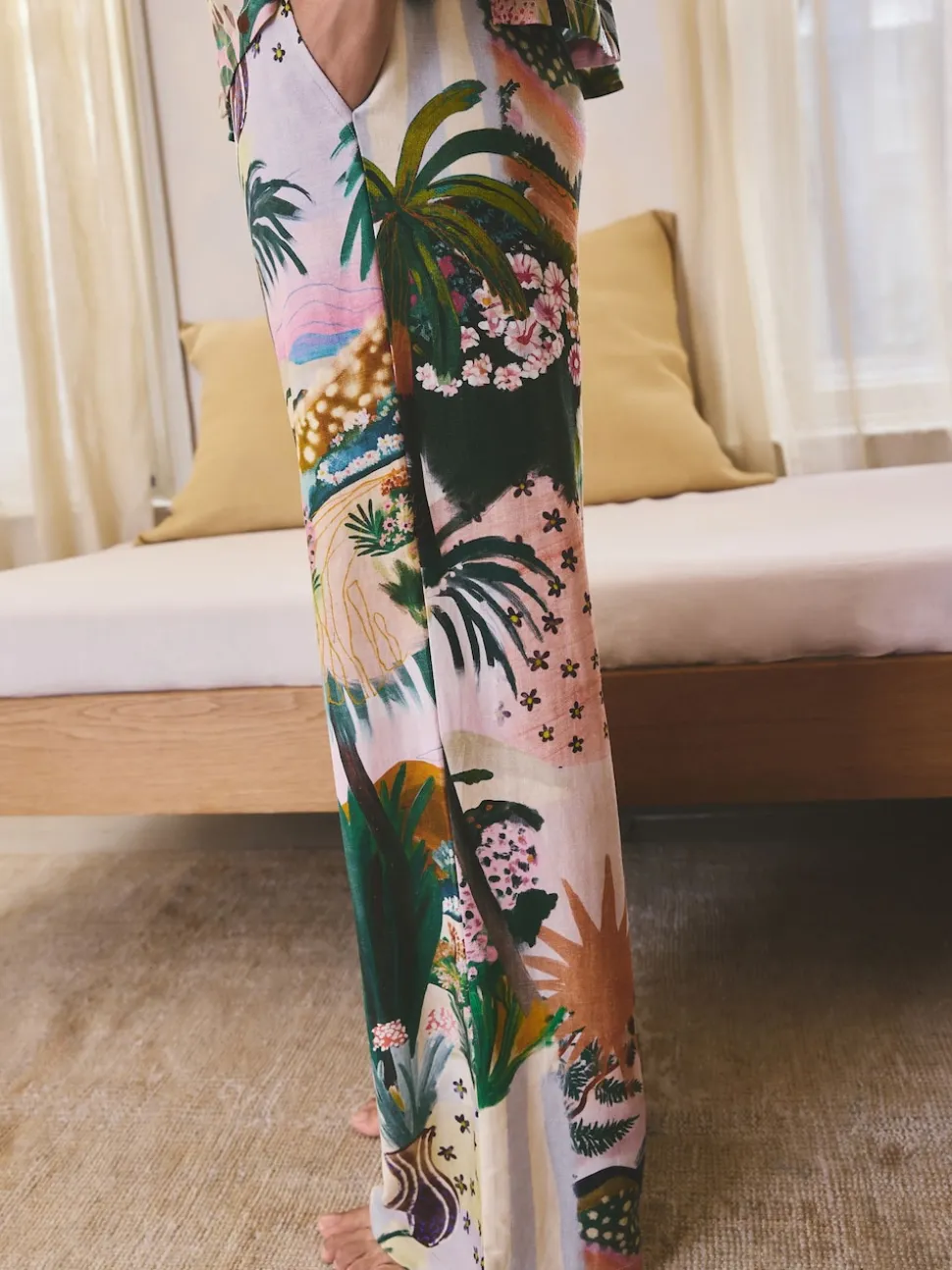 Orange Palms Viscose/Linen Blend Button Through Pyjamas