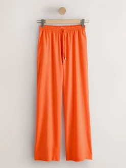Orange Pull On Wide Leg Trousers With Linen
