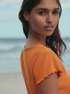 Orange Short Sleeve Jersey Button Through Maxi Dress