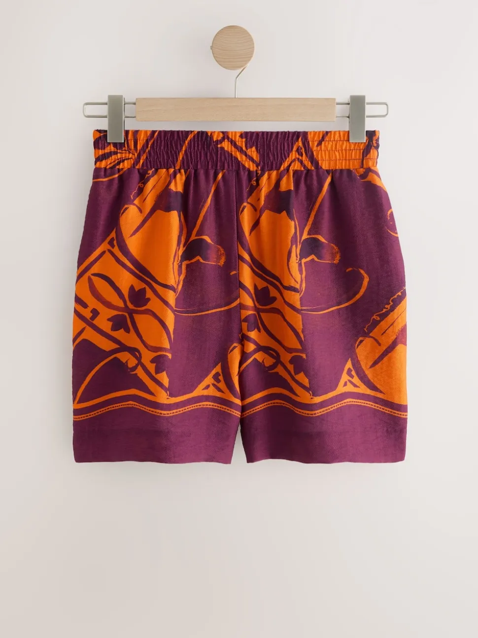Orange/Burgundy Exotic Border Print Elasticated Waist Resort Shorts