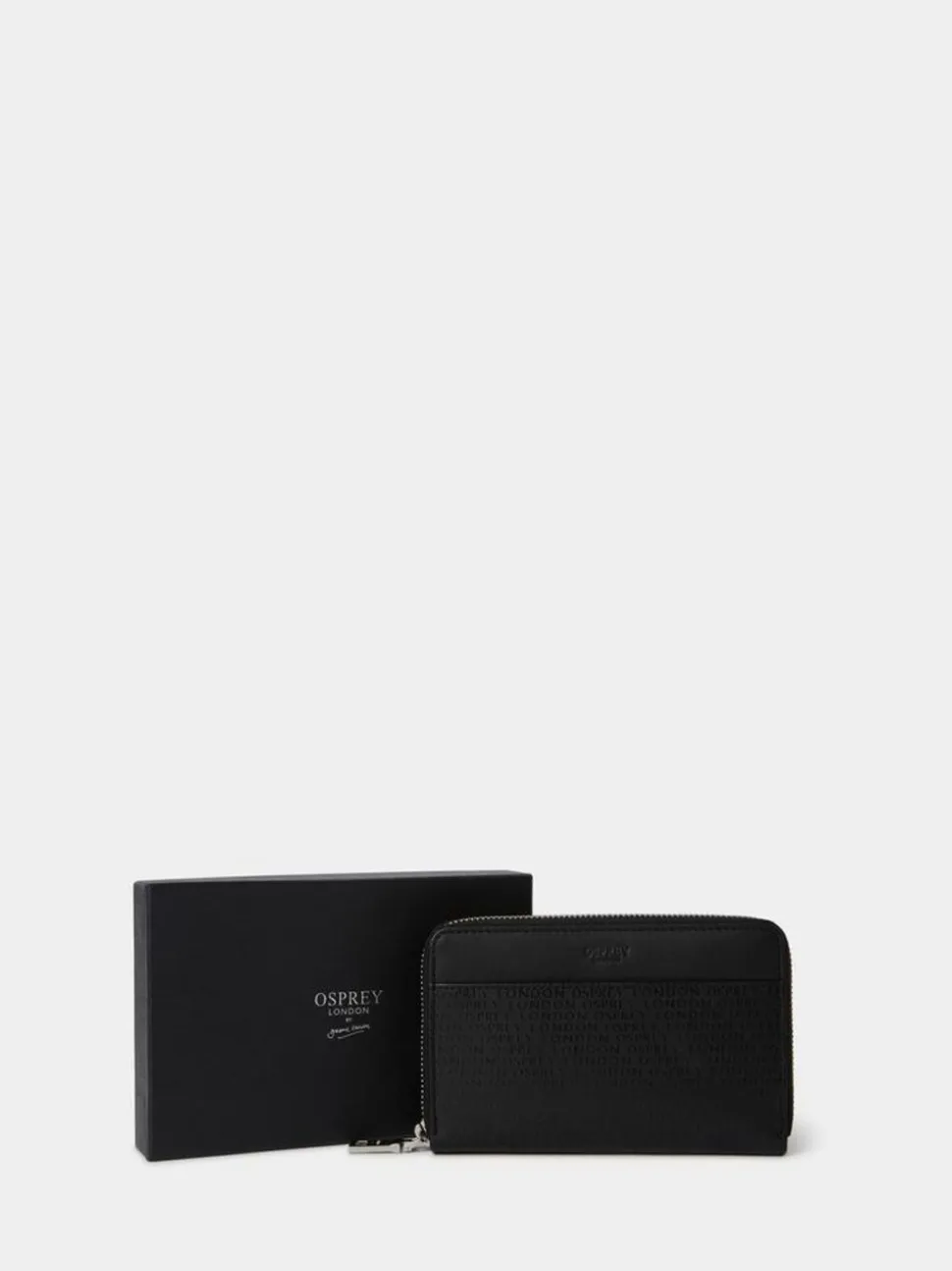 Osprey London Black Medium The Deboss Leather Zip Around Purse
