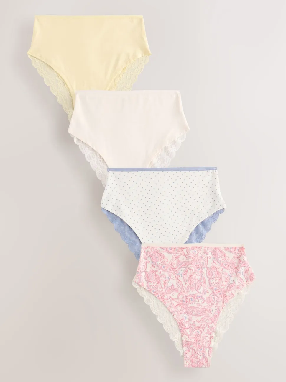 Paisley High Rise High Leg Cotton Lace Knickers 4 Pack