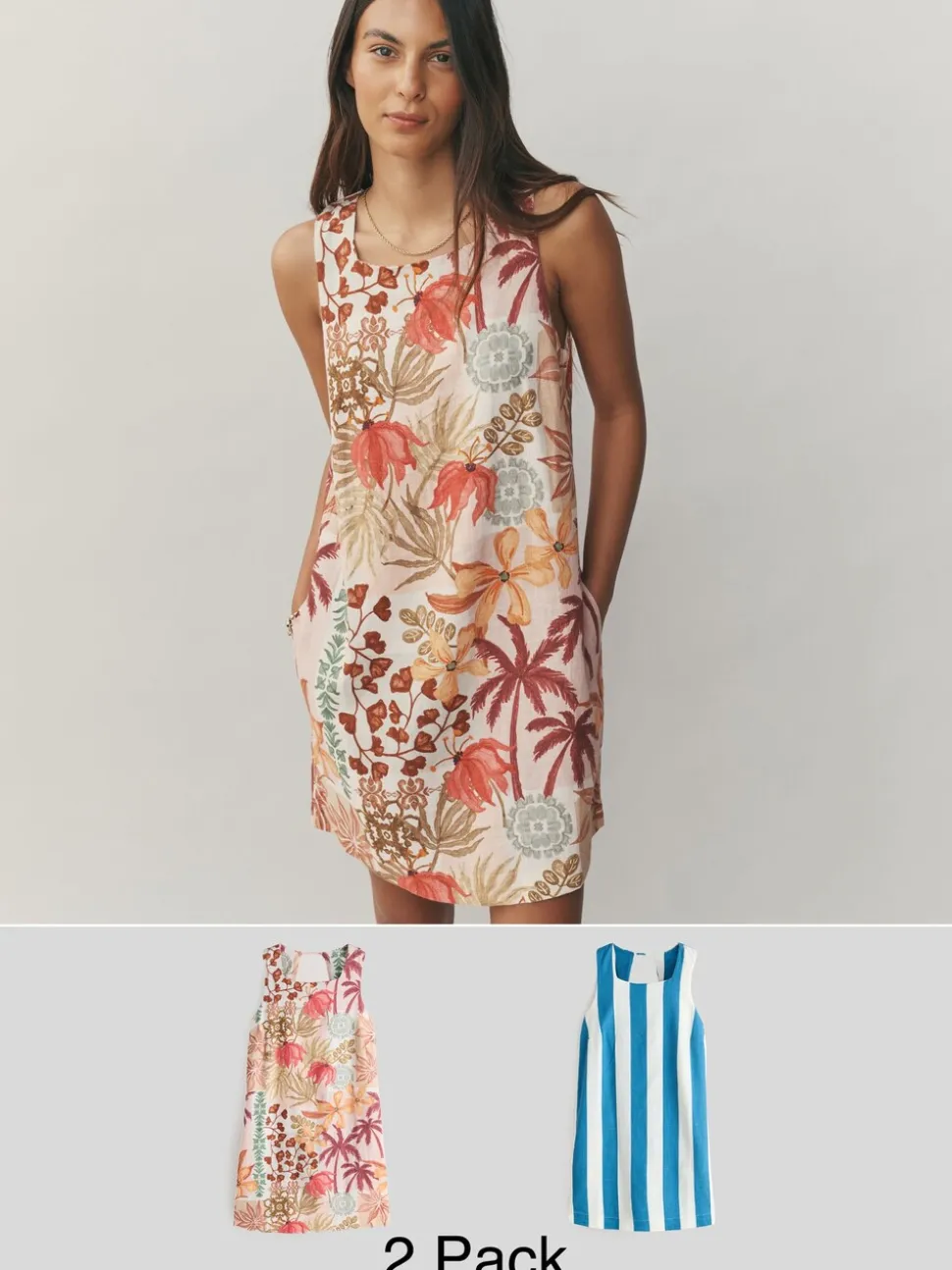 Palm Print/Blue Stripe Dress 2 Pack