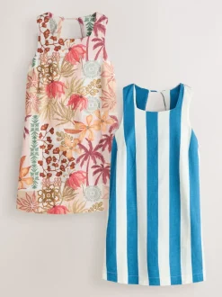 Palm Print/Blue Stripe Dress 2 Pack