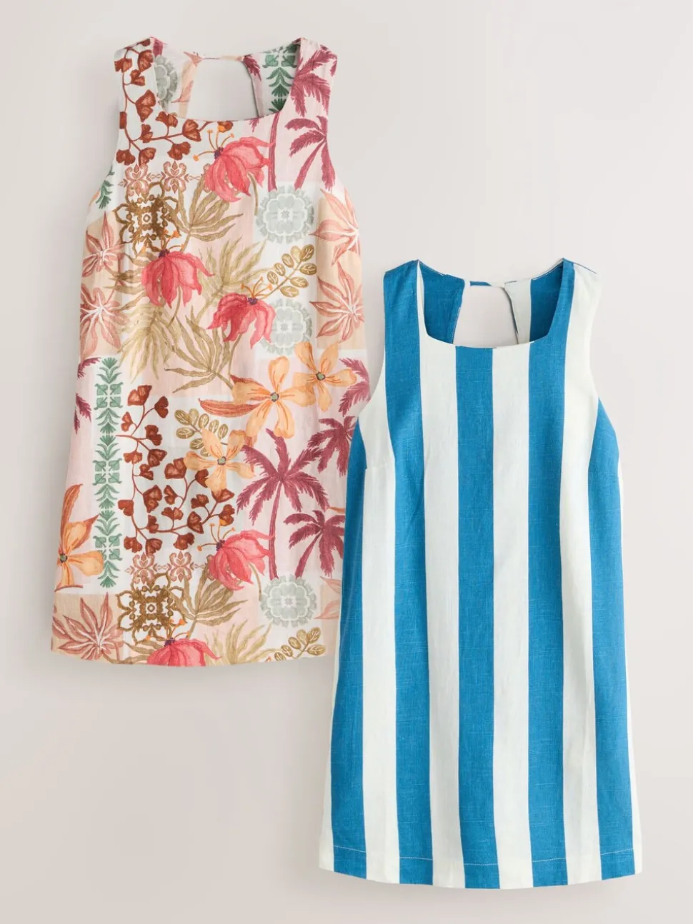 Palm Print/Blue Stripe Dress 2 Pack
