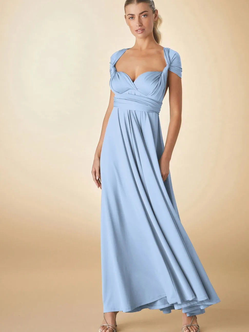 Pastel Blue Jersey Multiway Wedding Guest Bridesmaid Maxi Dress