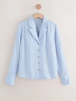 Pastel Blue Soft Revere Collar Long Sleeve Shirt