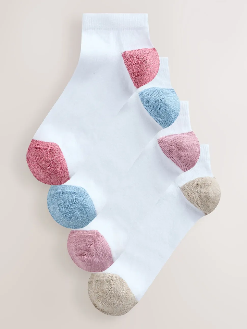 Pastel Heel and Toe Detail White Trainer Socks 4 Pack