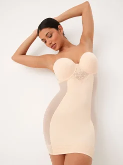 Pastel Rose Nude DD+ Firm Tummy Control Lightly Padded Lace Slip