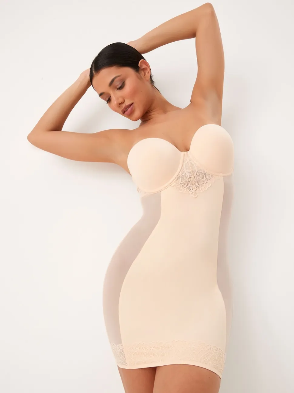 Pastel Rose Nude DD+ Firm Tummy Control Lightly Padded Lace Slip