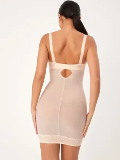 Pastel Rose Nude DD+ Firm Tummy Control Lightly Padded Lace Slip
