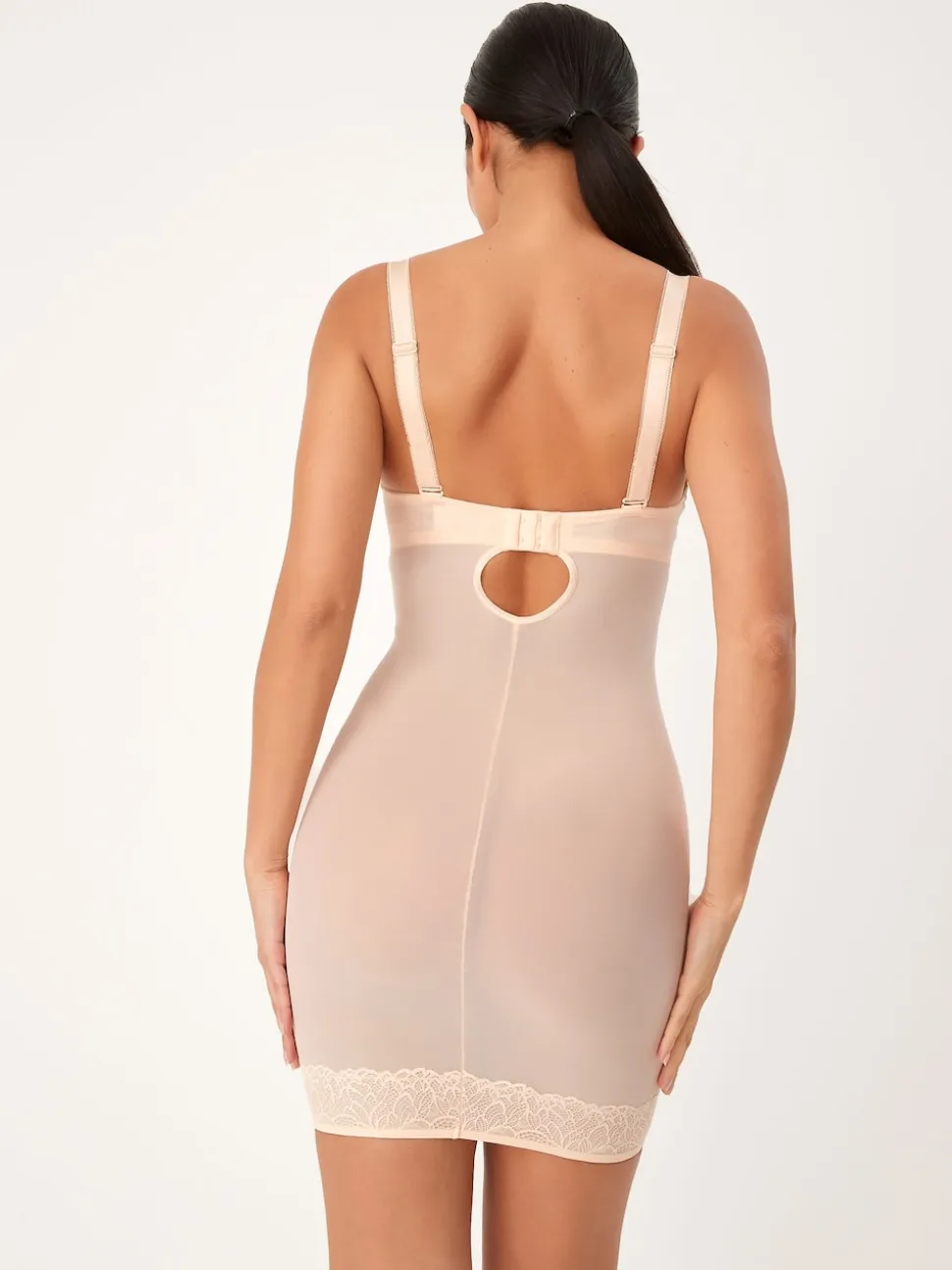 Pastel Rose Nude DD+ Firm Tummy Control Lightly Padded Lace Slip
