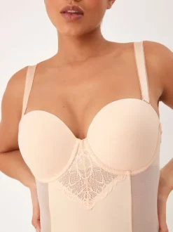 Pastel Rose Nude DD+ Firm Tummy Control Lightly Padded Lace Slip