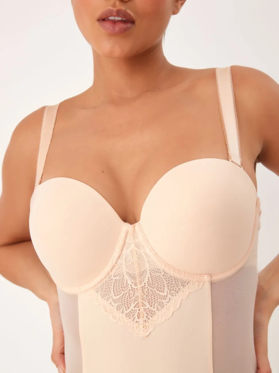 Pastel Rose Nude DD+ Firm Tummy Control Lightly Padded Lace Slip