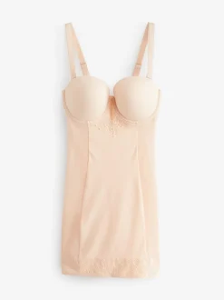 Pastel Rose Nude DD+ Firm Tummy Control Lightly Padded Lace Slip