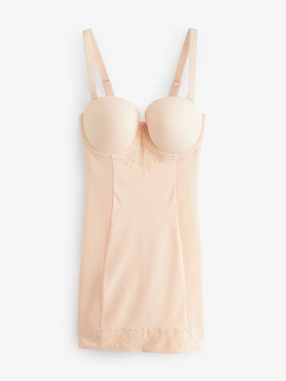 Pastel Rose Nude DD+ Firm Tummy Control Lightly Padded Lace Slip